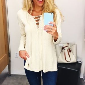ASTR Cream Tie Up Sweater - Nordstrom